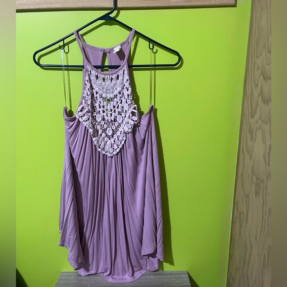 Tops - Purple flowy long length halter tunic